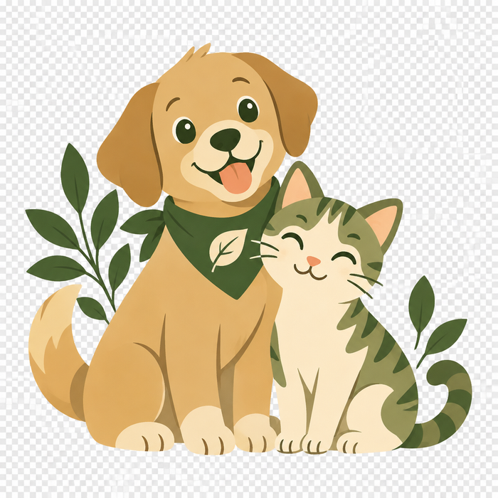 Cute cartoon dog and cat